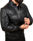Obsidian black leather pilot jacket