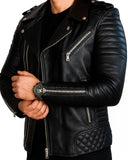 Black leather biker jacket for men