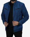 Classic Blue Suede Leather Jacket for Men