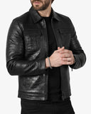 Men’s Black Crocodile-Embossed Leather Jacket