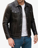 Black Leather Trucker Jacket for Men