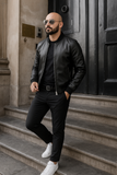 Lonic black leather pilot jacket