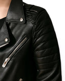 Black leather biker jacket for men