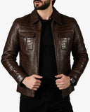 Men’s Brown Crocodile-Embossed Leather Jacket