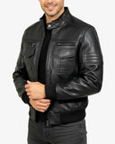 Obsidian black leather pilot jacket