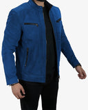 Classic Blue Suede Leather Jacket for Men