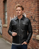 Men’s Black Crocodile-Embossed Leather Jacket