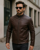 Classic Brown Buffalo Leather Biker Jacket