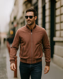 Men’s Tobacco Leather Bomber Jacket
