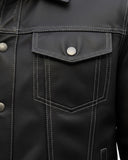 Black Leather Trucker Jacket for Men