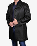 Premium Black Leather Overcoat for Men