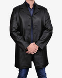 Premium Black Leather Overcoat for Men