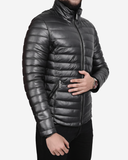 Black Leather Puffer Jacket for Men