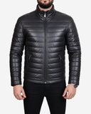 Black Leather Puffer Jacket for Men
