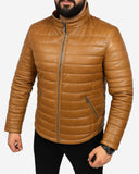 Gold Leather Puffer Jacket For Men