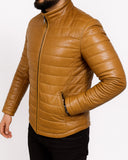 Gold Leather Puffer Jacket For Men