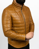 Gold Leather Puffer Jacket For Men