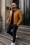 Gold Leather Puffer Jacket For Men