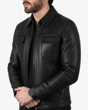 Men’s Black Crocodile-Embossed Leather Jacket