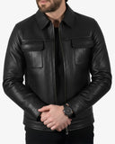 Men’s Black Crocodile-Embossed Leather Jacket