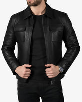 Men’s Black Crocodile-Embossed Leather Jacket