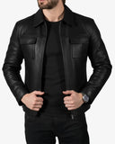 Men’s Black Crocodile-Embossed Leather Jacket