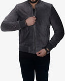 Grey Suede Bomber Jacket for Men