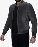 Grey Suede Bomber Jacket for Men