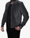 Grey Suede Bomber Jacket for Men