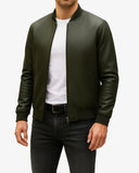 Premium Olive Leather Bomber Jacket
