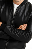 Lonic black leather pilot jacket