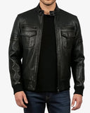 Obsidian black leather pilot jacket