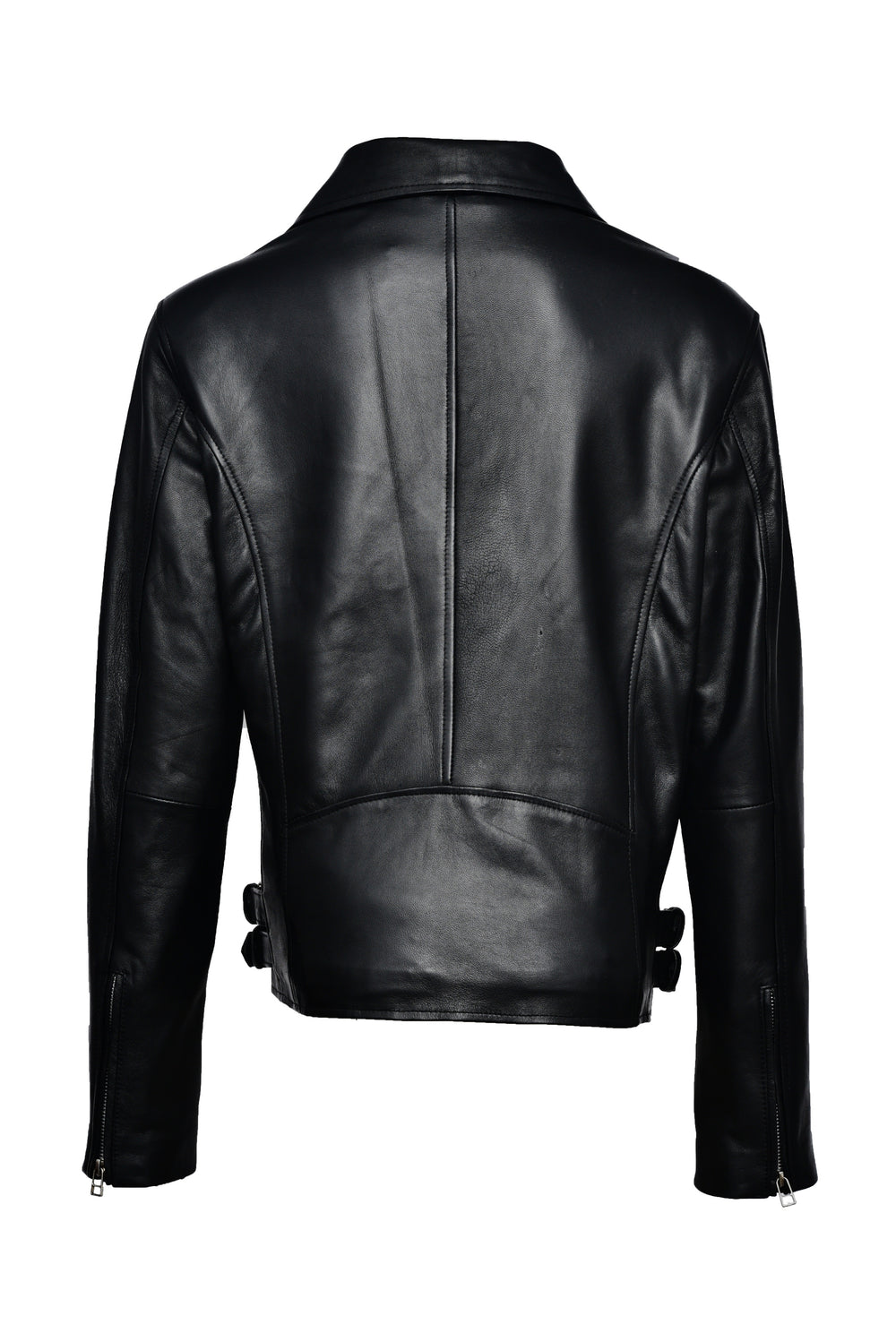 Black Turn-Down Collar Leather Jacket For Sale