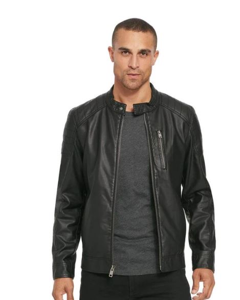 BLACK RIVET LEATHER BIKER JACKET