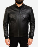 Obsidian black leather pilot jacket