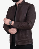 Classic Brown Buffalo Leather Biker Jacket