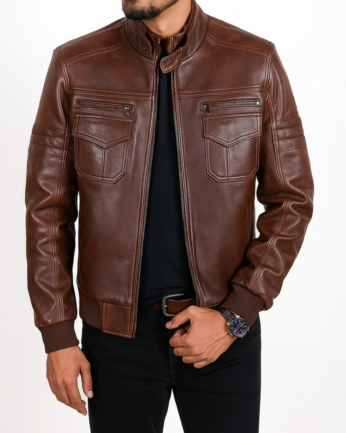 Brown Leather Men's Pilot Jacket