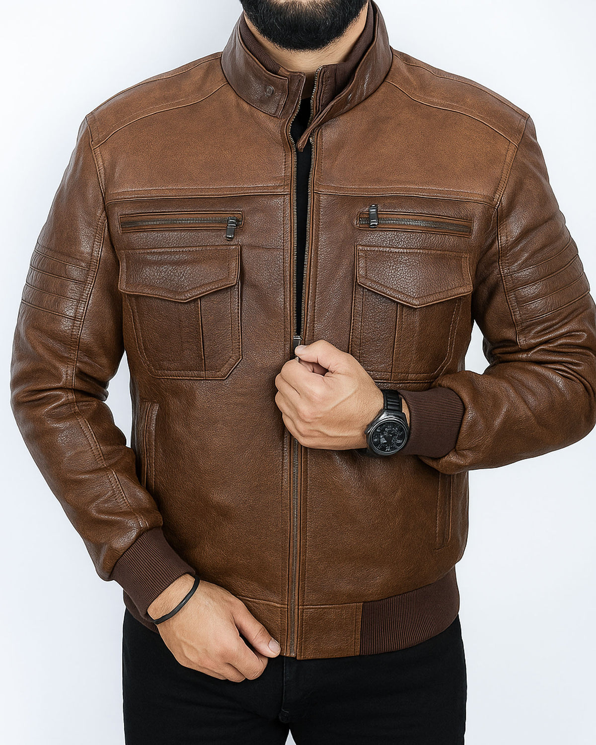 Brown Multi-Layer Pocket Pilot Jacket