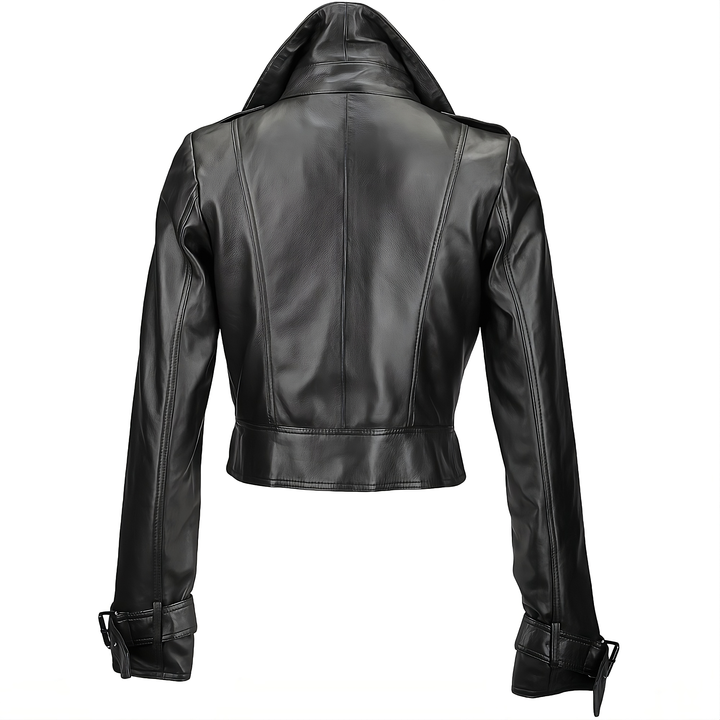 Button and Zip Combo Biker Leather Jacket