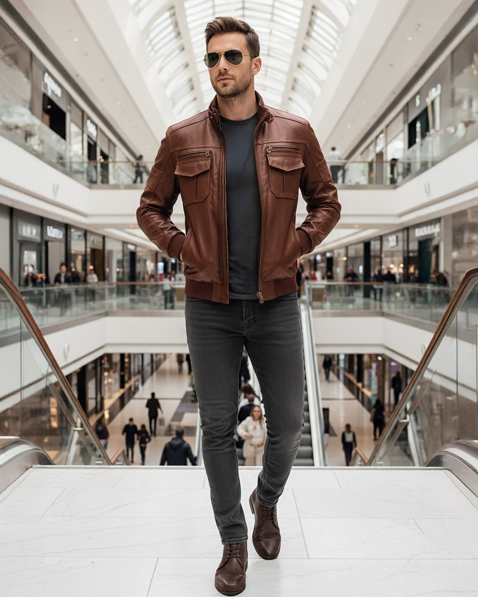 Brown Leather Men's Pilot Jacket