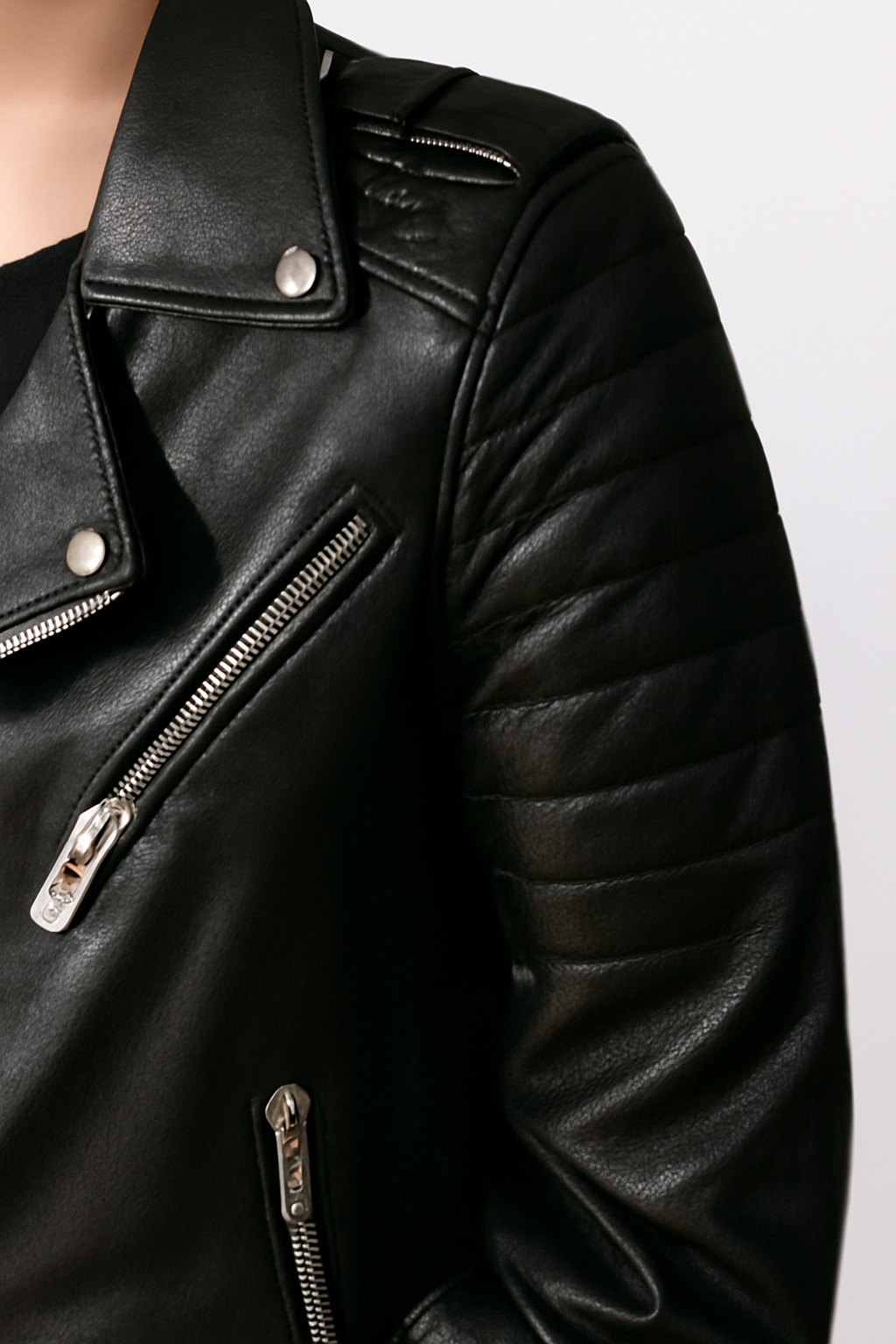 Black leather biker jacket for men