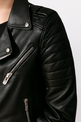 Black leather biker jacket for men