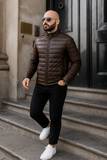 Brown Leather Puffer Jacket For Men