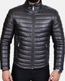 Black Leather Puffer Jacket for Men