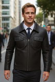 Men’s Black Crocodile-Embossed Leather Jacket