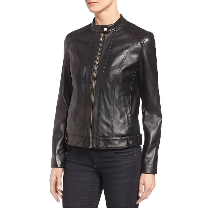 Clean Sophisticated Leather Moto Jacket