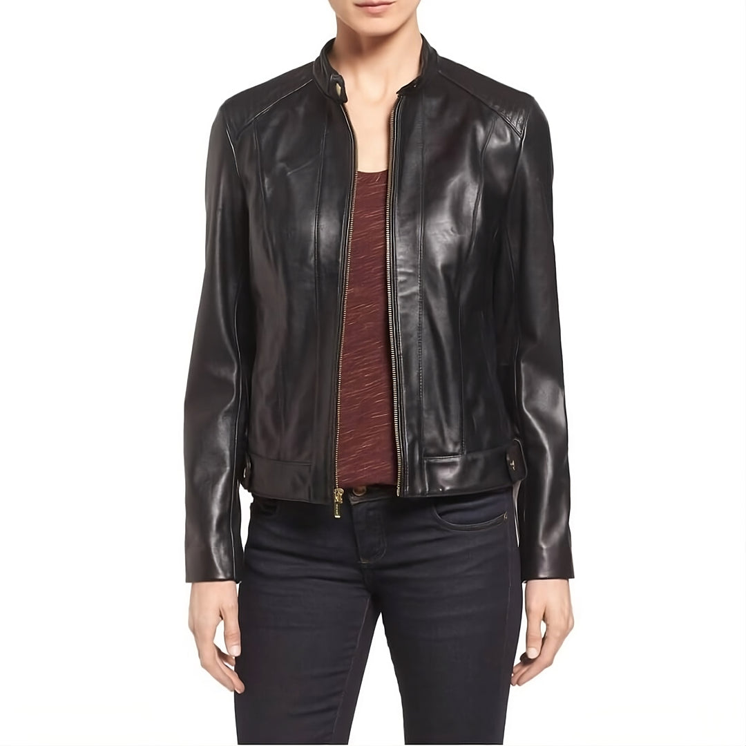 Clean Sophisticated Leather Moto Jacket