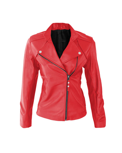 Red leather jacket women