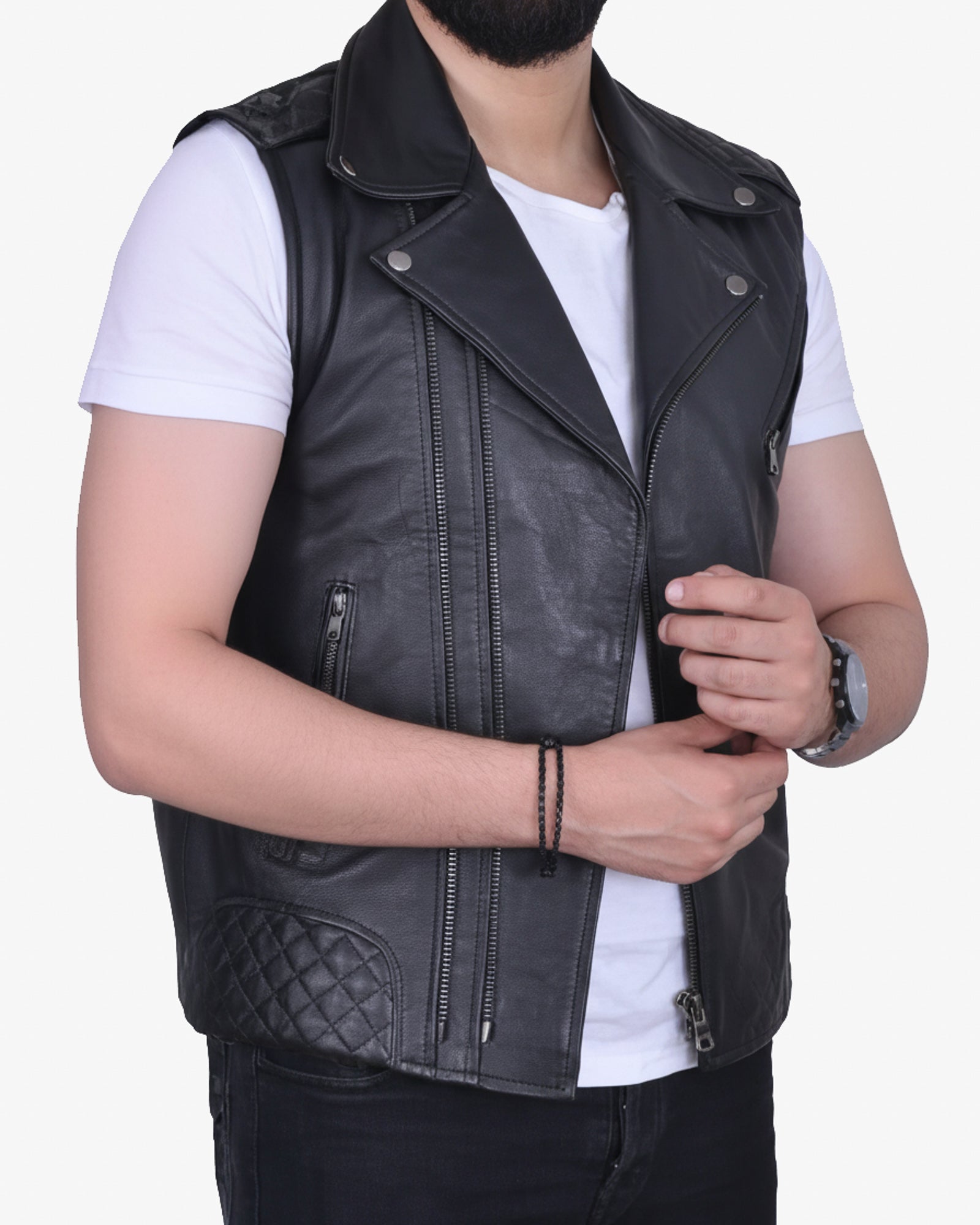 Black leather perfecto vest