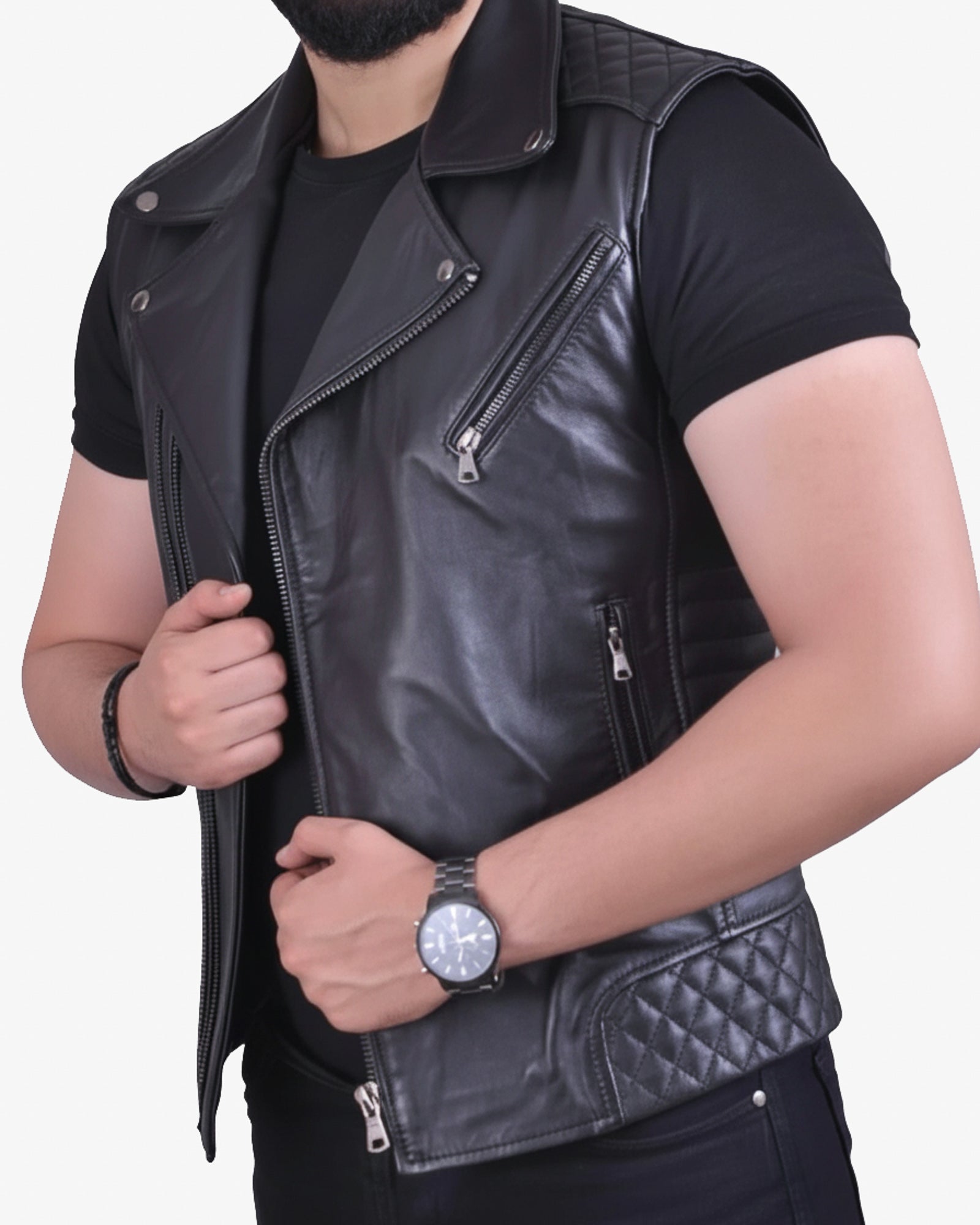 Black leather perfecto vest